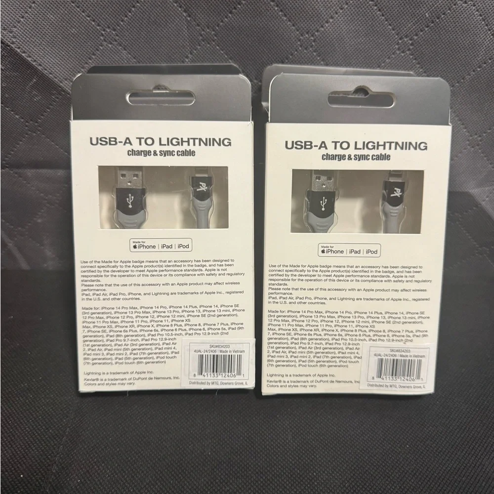 PowerXcel USB-A to Lightning charge & sync cable. 4ft